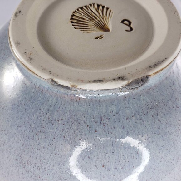 JD JP Sea Shell Pottery Bowl Blue Brown Speckled Glaze